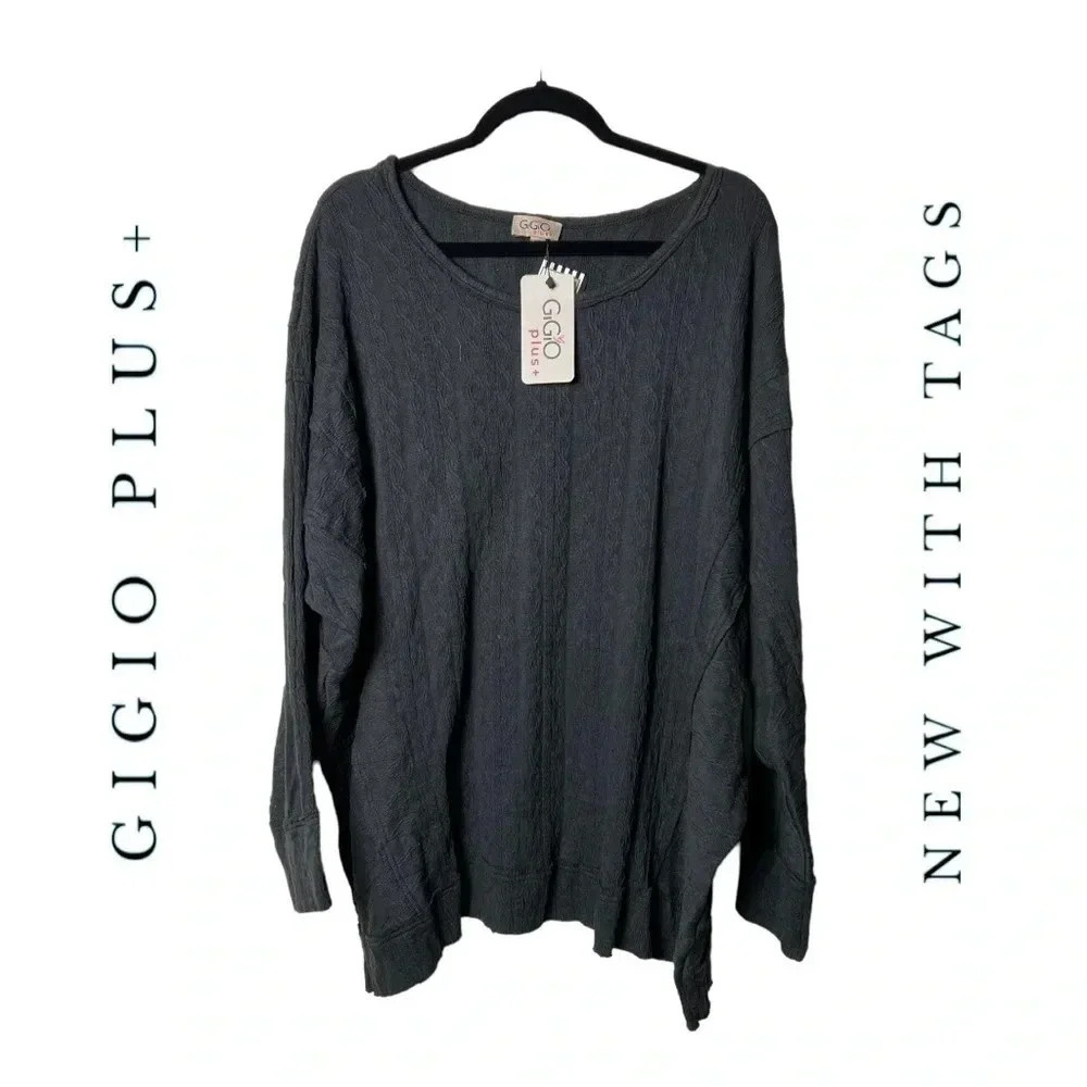 2213. GIGIO PLUS+ LONG SLEEVE SWEATER BLACK‎ IN COLOR SIZE 1XL TEXTURED